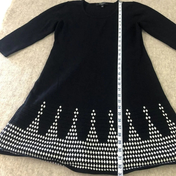 Nine West Sweater Dress Black White Boarder Hem Knit Pullover Size L 3/4 sleeve - Picture 8 of 9